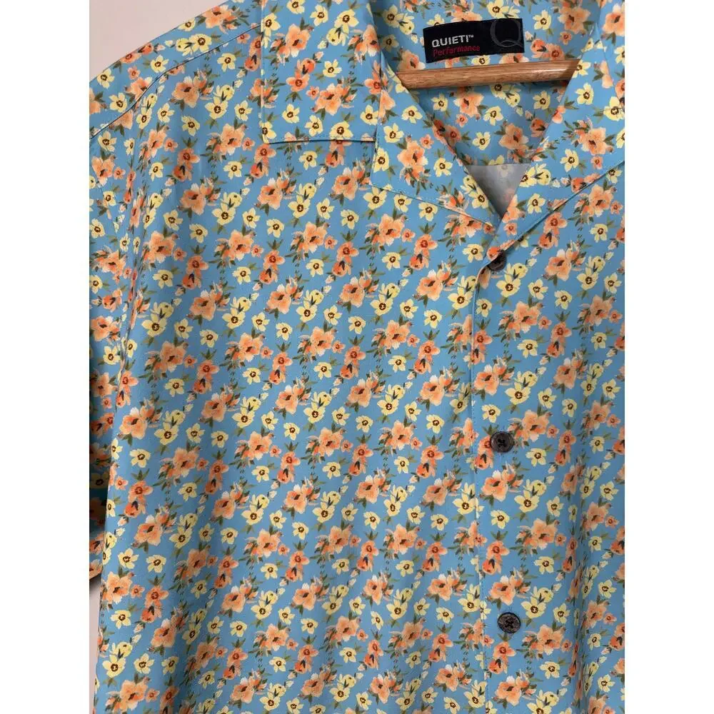 Quieti Performance Size L Floral Button Down Mens Stretch Short Sleeve - Picture 2 of 8